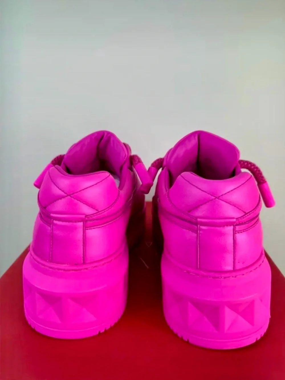 Valentino Garavani Neon Pink Lace-Up Sneakers
